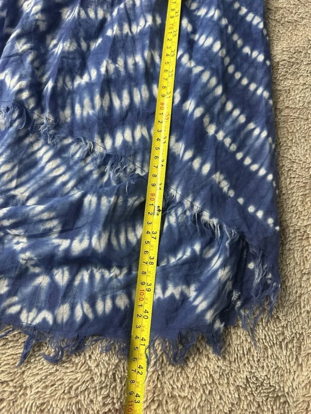 Blue Island Tie Dye Halter Dress Cover Up L Large Cotton Smocked High Low Boho